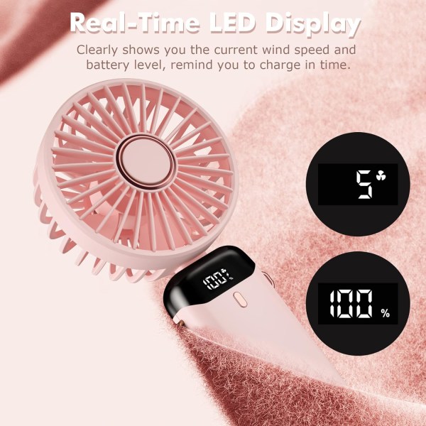 Rosa färg-handhållen fläkt, USB uppladdningsbar bärbar minifläkt, 5 S