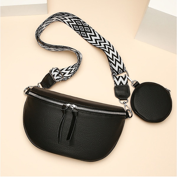 ##/Svart Crossbody Väska Kvinnors Läder Bred##/