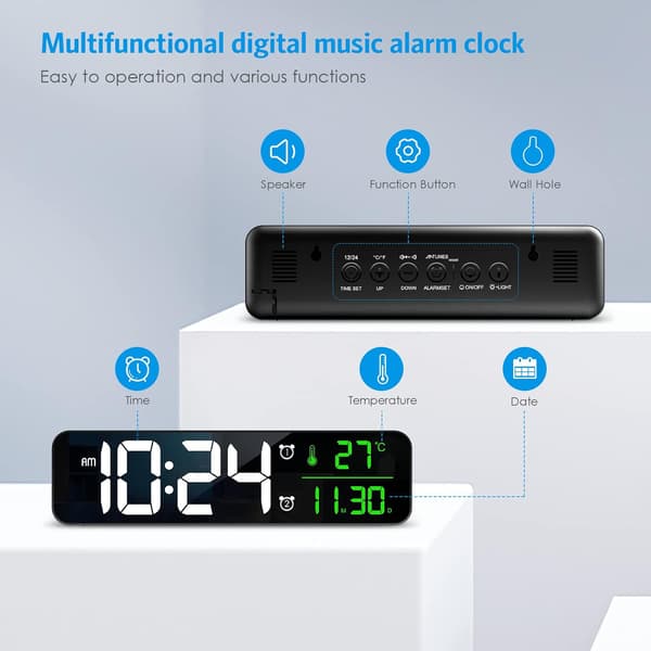 Stor digital veggklokke, nyeste 11'' digital klokke for stue