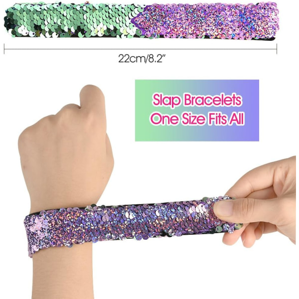 8 stk. Glitter Mermaid Armbånd 2-Farvet Vendbar Glitter Slap B