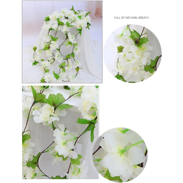 Hvit - 2 stk x 235 cm Kunstige Blomster Kirsebærblomsterkrans