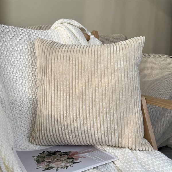 (45 x 45 cm, Beige) Cordfløyel putetrekk, sett med 2 dekorative P
