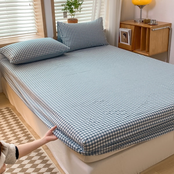 ##/Vasket bomullsrutete sengetrekk 200x220cm, 2 stk 74x48 putevar##/