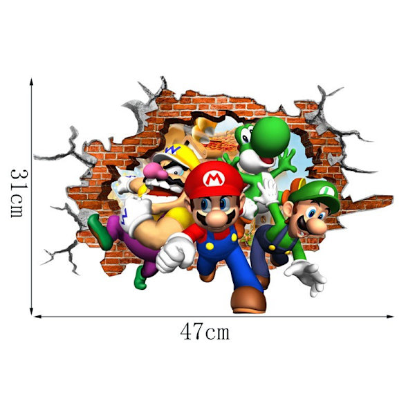 En bit 47×31cm 3D trasig vägg Mario barnrumsväggdekoration S