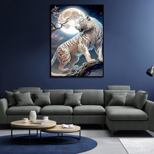 ##/5D diamantmålning-DIY-30x40cm-Dominerande tiger och måne##/