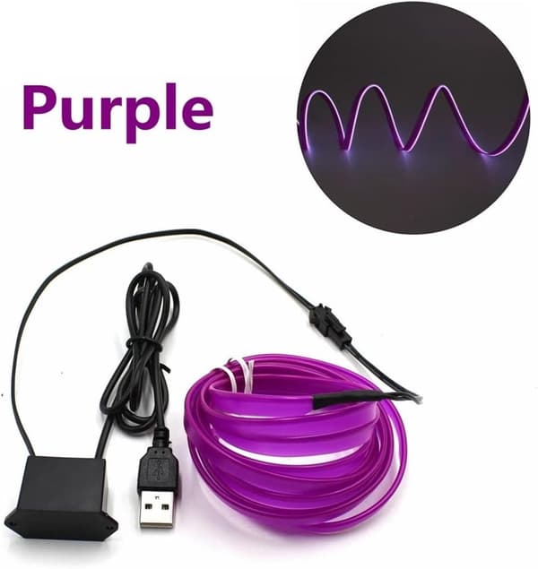 5M/15FT, Lila Tråd Inre Bil LED-Stripljus, USB Neon Glow