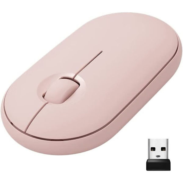 Rosa Trådlös Mus med Bluetooth eller 2.4 GHz-mottagare, Tyst a