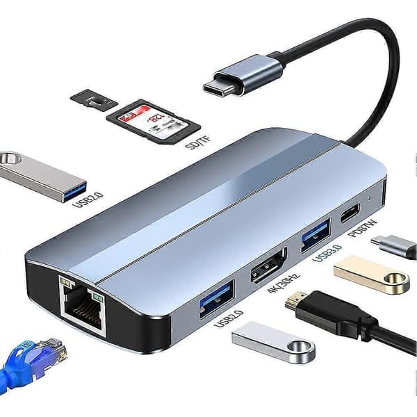 Usb C Hub 8 I 1 Typ C 3.1 Till 4k Adapter Med Rj45 Tf Kortläsare Snabbladdning För Notebook Laptop