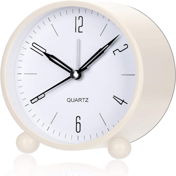4 Tommer Stor Skive Analog Alarmur (Off White - Batteridrevet
