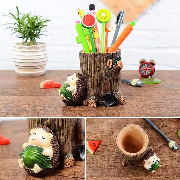 Sød Pindsvin Skrivebords Pen/Blyant Pot Holder Tandbørsteholder Resin