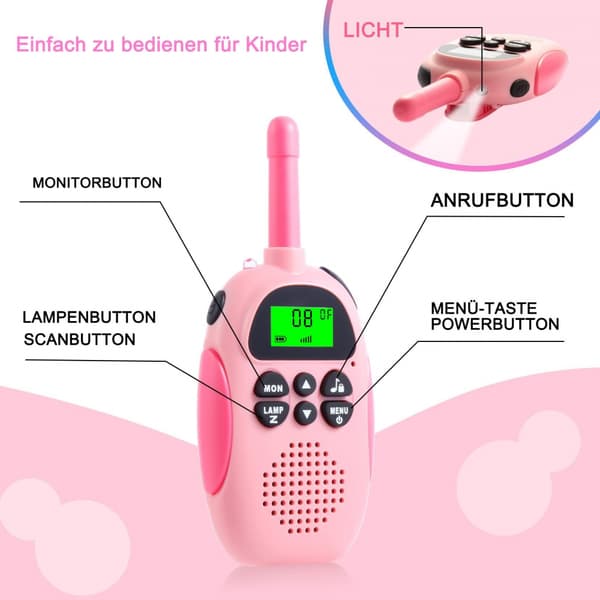 (2 rosa) oppladbare walkie-talkier barneradioleker