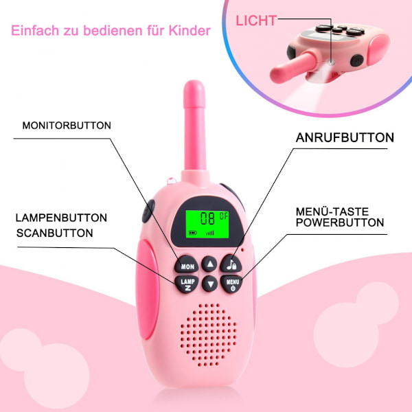 (2 rosa) uppladdningsbara walkie-talkies barnradioleksaker