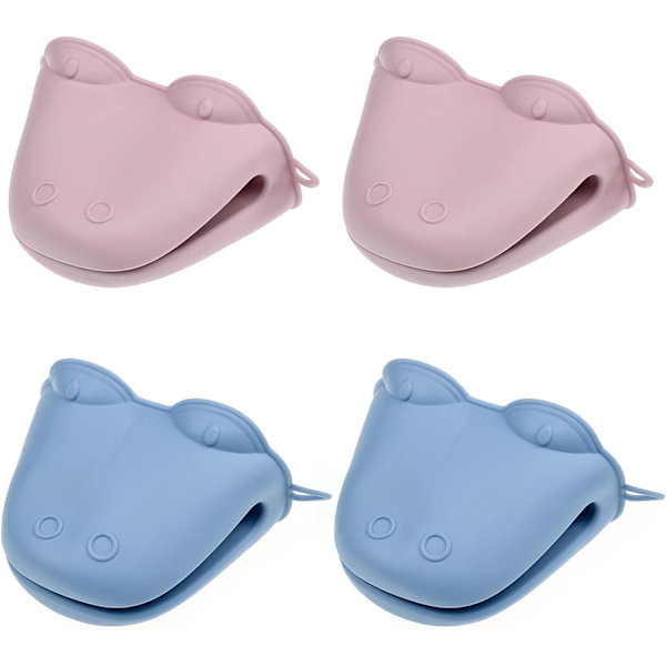 (Blå og Pink) 2 Par Silikon Ovn Handsker, Mini Varmebestandig