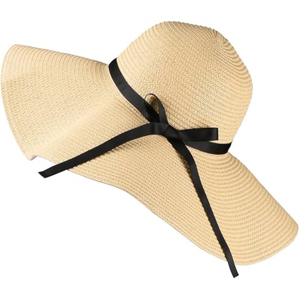Solhatt for kvinner (56-58 cm), bredbremmet stråhatt UPF 50+