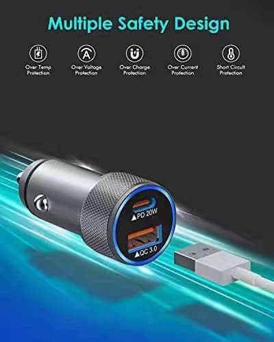 20W USB-C Billaderadapter med 1m Lynkabel, 12V/24V D