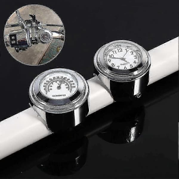 Motorcykel Styr Ur, 7/8 \" Vandafvisende Motorcykel Styr Montering Digitalt Ur Og Temp Termometer Hvid