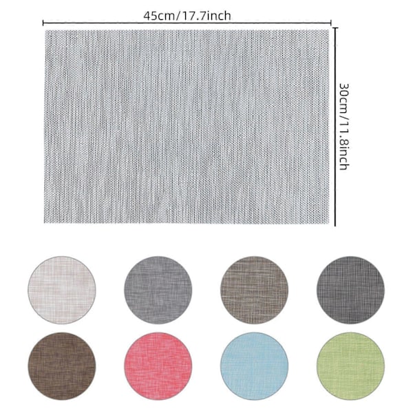 6-pack Placemats Set PVC Vävda Halkfria Bordstabletter Tvättbara Värmebeständiga Inomhus Utomhus Bordstabletter för Restaurangbord 30x45cm H