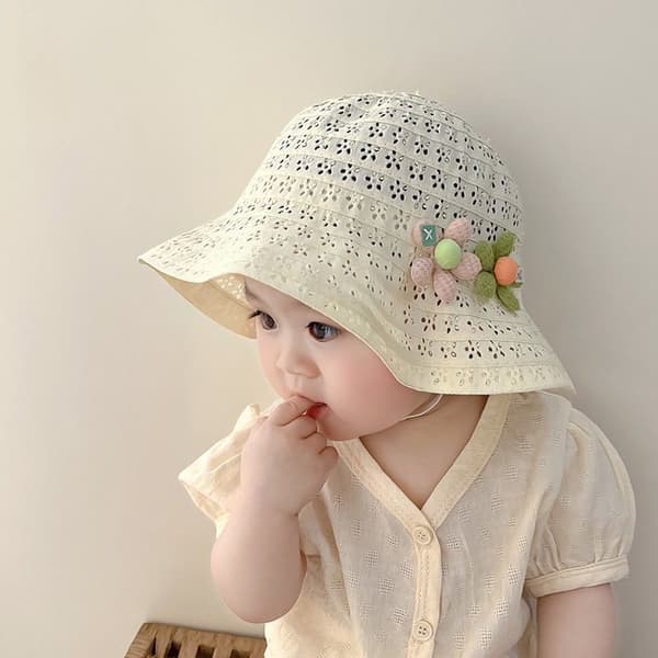 Baby Halm Sommarhatt Flickor Blomma Brätte Hatt Barn UV-skydd Sol Resa Strand
