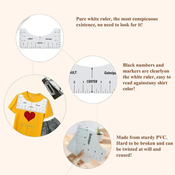 4 stk. T-shirt Justeringslineal til Center Design Guide, T-shirt Regel