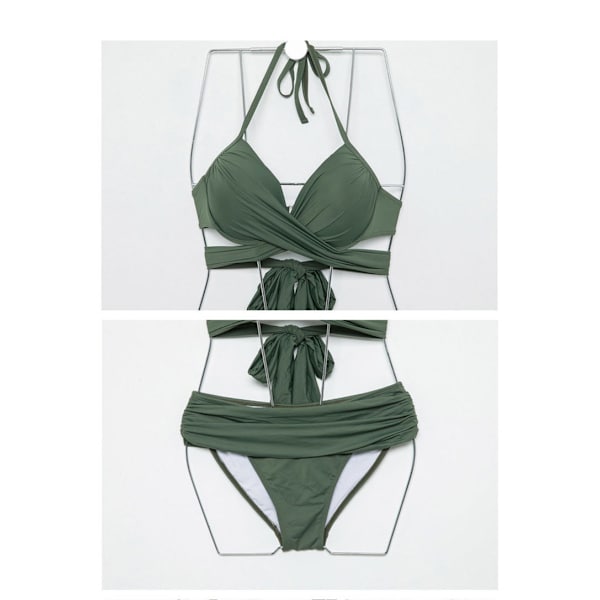 Kryss-bundet splitt bikini (grønn S, 80-85), samlende sexy bryst