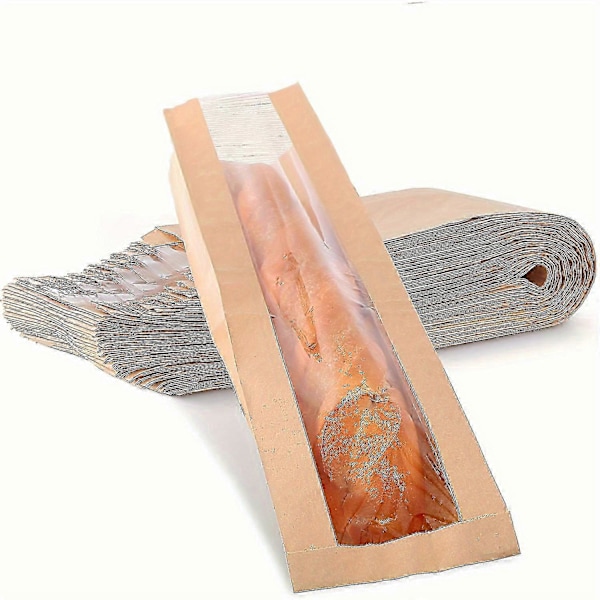 50 st, Brödpåse i papper med fönster för hembakat bröd, Baguettepåsar Brun Kraft Limpa Förvaringspåsar, Långa Franska Brödpåsar, Brödkex Förpackning B