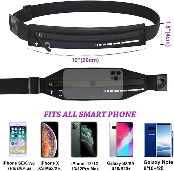 (Sort) Slank Løbebælte til Kvinder Mænd, Løbere Fanny Pack Telefon