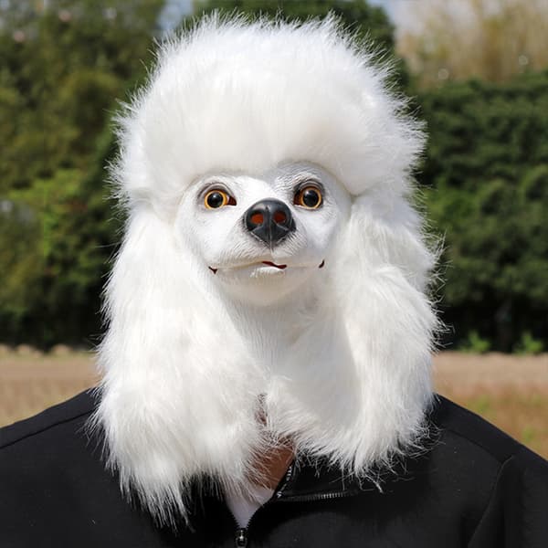 Hvit Puddel Hund Fest, Halloween Maskerade Latex Dyrehode Ma
