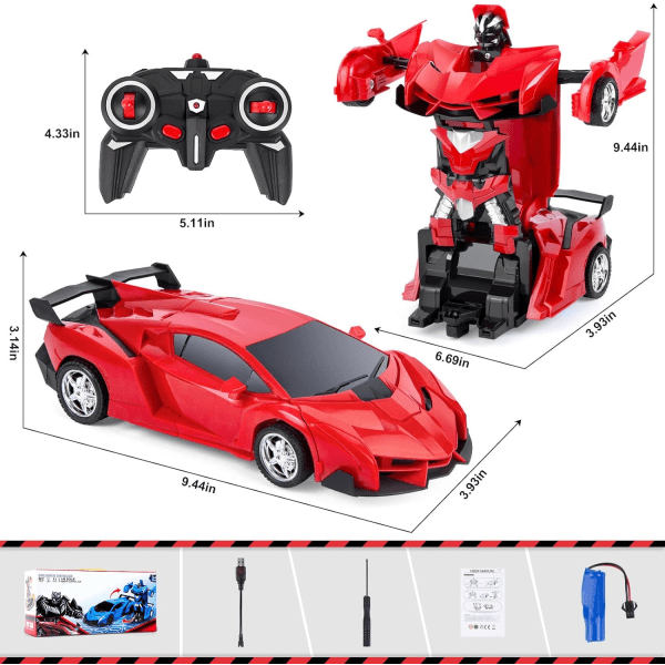 (Röd) 2-i-1 fjärrkontroll robotbil, 1:18 Transformer Toy Gift f