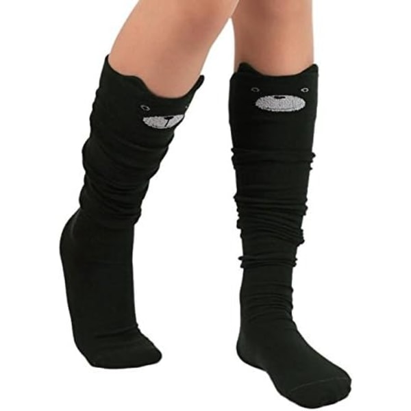 Cartoon Anti-skli sokker for kvinner - mørkegrå, lange sokker Høyt kne