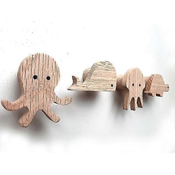 4 Træ Hattehylde Vægkroge, Vægmonterede Trækroge, Hattebøjle Dekorative Kroge (eg 5 Cm-4P)