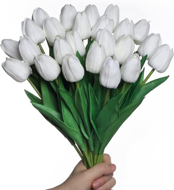 24 stk Kunstige Hvite Latex Tulipaner, Kunstige Brudeblomster Bo
