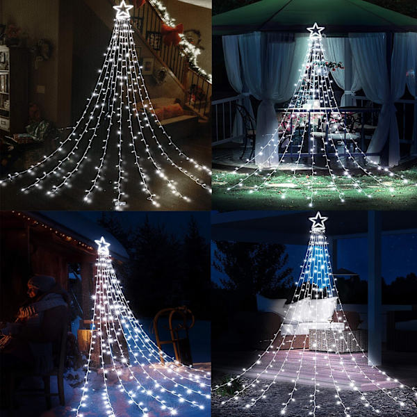 317 LED Julelys Girlande, Diameter 32cm Stjernelys Gardin