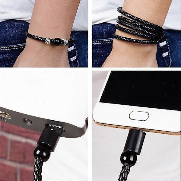 Keinonahkainen punottu rannekoru Micro USB Type-C -latauskaapeli datan synkronointijohto Micro USB