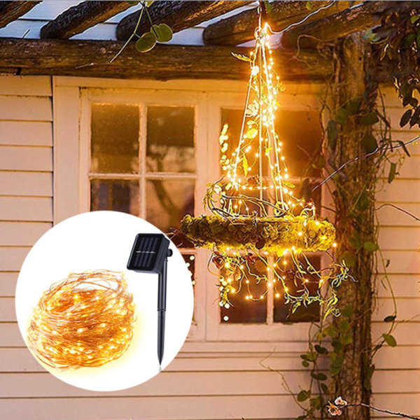 Copper wire solar light 12 meters, 100 copper LEDs, waterproof,