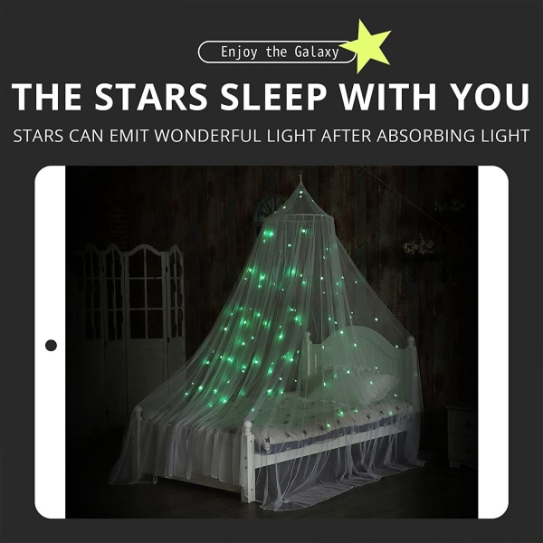Myggnät med lysande stjärnor (används för sängar under 1,5 meter