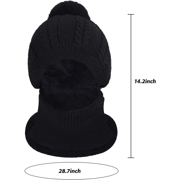 Varmt Fleece Hættehue - Sort Halsvarmer Strikket Hue Tyk Hue