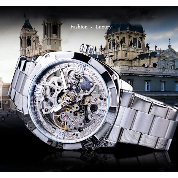 ##/Herrar Automatisk Självdragande Mekanisk Armbandsur med Rostfritt Stål Armband##/
