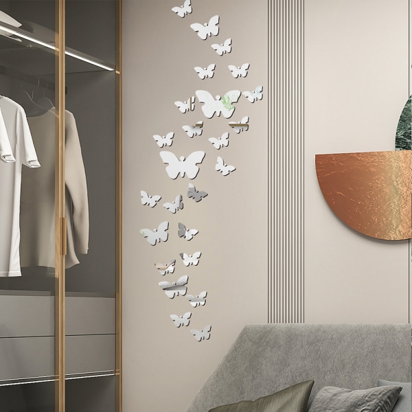 SwirlColor Butterfly Väggdekaler, 36 delar 3D Silver Akryl