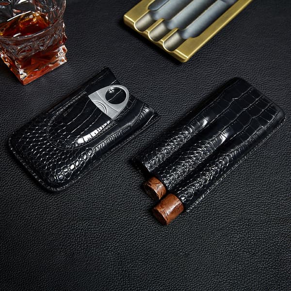 3 Tubers Cigarrfodral Krokodilmönstrat Läder Cigarr Humidor Cigarrlåda
