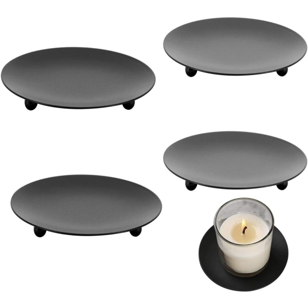 Black Candlestick（9*1.5cm）,4 Pcs Candle Holder Metal Plate Cande