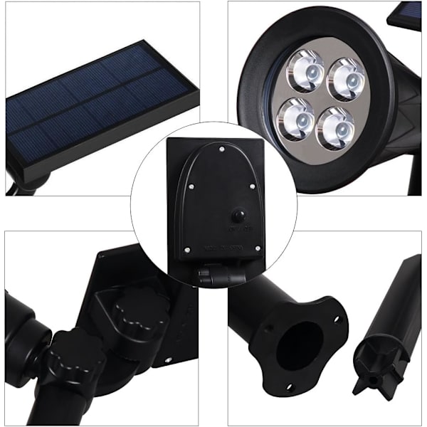 [2-pack] Solcells LED-belysning, 4 LED Solcellslampa, Vattentät