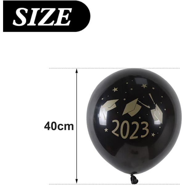 2023 Graduation Balloner, 15 stk Ballonsæt Sort Guld Graduation