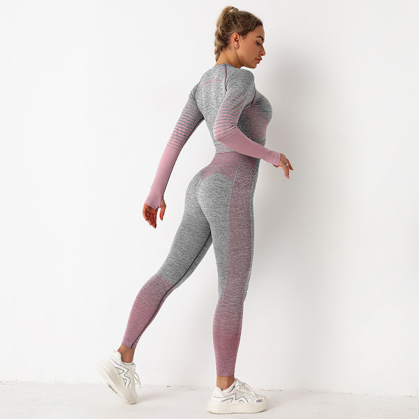 Dame Seamless Gym Sæt 2 Dele Tracksuits Lang Ærme Yog
