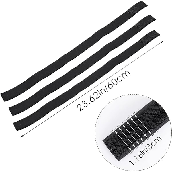 3-pack Wig Elastiska Band för att Hålla Håret på Plats 3cm Svart Nylon E