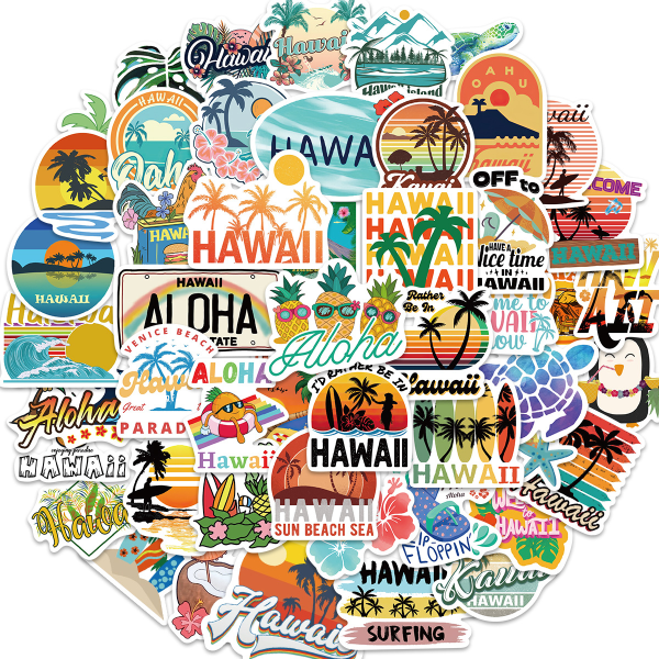 /#/50 Hawaiian Summer style graffiti stickers/#/