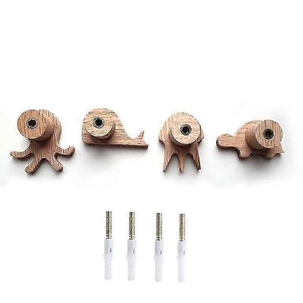 4 Træ Hattehylde Vægkroge, Vægmonterede Trækroge, Hattebøjle Dekorative Kroge (eg 5 Cm-4P)
