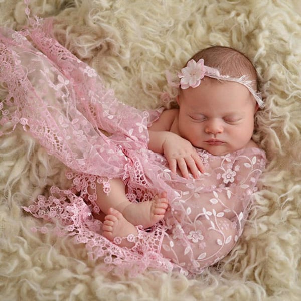 Baby Foto rekvisitter 3 Stk Beige+Pink Baby Fluffy Blanket+Newborn Wr