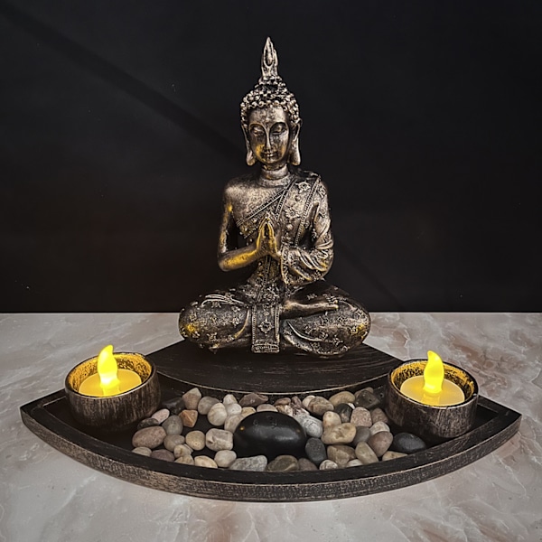 Buddhafigur Buddha staty med värmeljushållare Sakyamuni