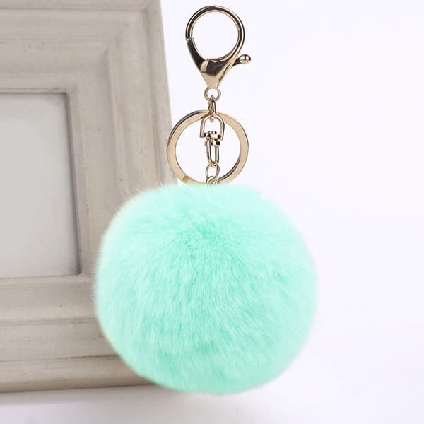 Aqua Fluffy Nøglering, Blød Plys Charmkæde Nøglering, Kunstig Pels Ba