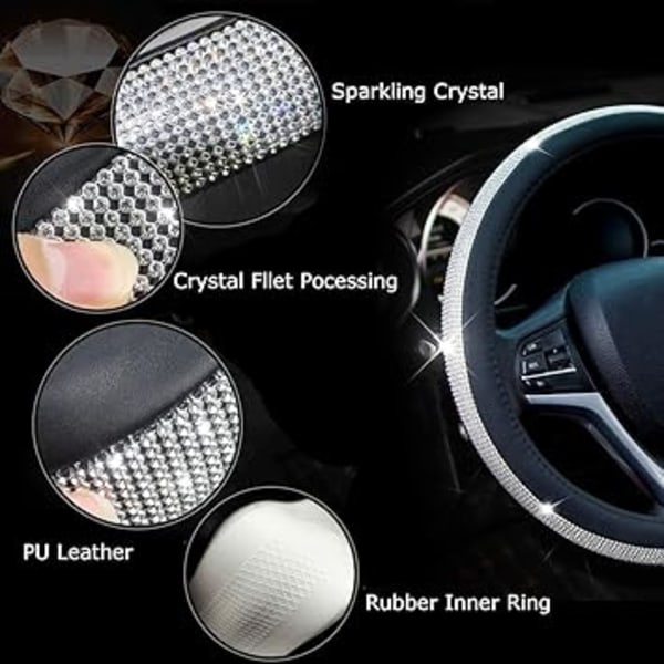Ny Diamantläder Rattöverdrag med Bling Bling Kristaller